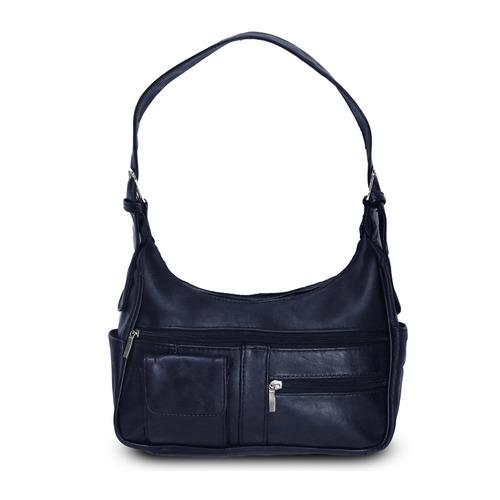 AFONiE- Timeless Shoulder Leather Handbag-Navy Blue