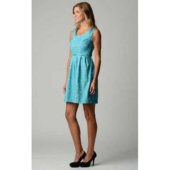 Women's Belted Fit & Flare Lace Dress