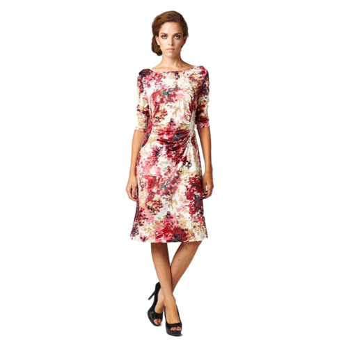 Women's 3/4 Three Quarter Sleeve Abstract Print Midi Dress