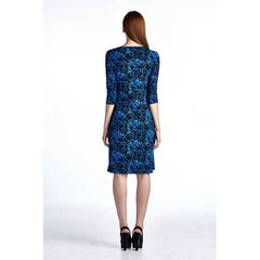 Women's 3/4 Three Quarter Sleeve Slim Fit Sheath Dress with Abstract Patterns