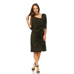 Women's 3/4 Three Quarter Sleeve Midi Dress with Geometric Pattern