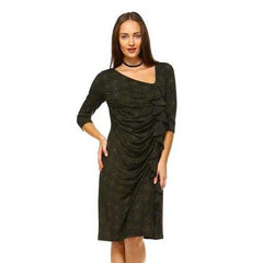 Women's 3/4 Three Quarter Sleeve Midi Dress with Geometric Pattern