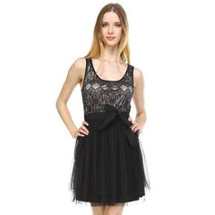 Women's Lacy Tulle Dress with Waist Tie