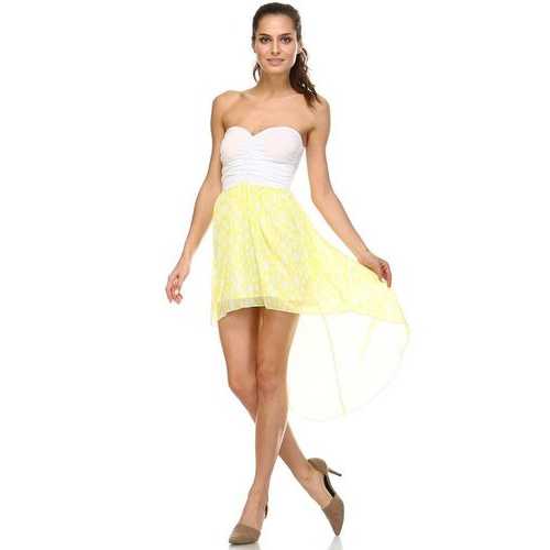 Women's Mixed Media Hi-Low Strapless Dress