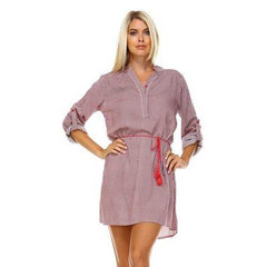 Women's Front Tassel Tie Button Up Dress