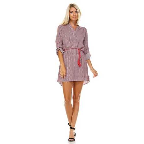 Women's Front Tassel Tie Button Up Dress