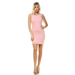 Women's Beaded Neckline Fitted Dress with Back Cut Out Detail