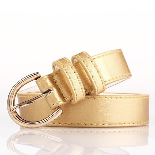 Glod Bonded Leather Belt With Metal Buckle