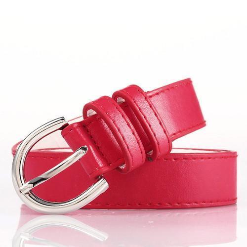 Red Bonded Leather Belt With Metal Buckle