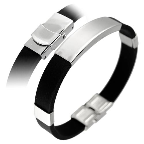 Black Rubber Bracelet with Stainless Steel ID Plate for Men