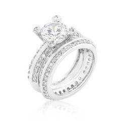 Cubic Zirconia Round Cut Pave Ring Set