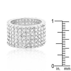 Rhodium Plated Finishd Wide Pave Cubic Zirconia Ring