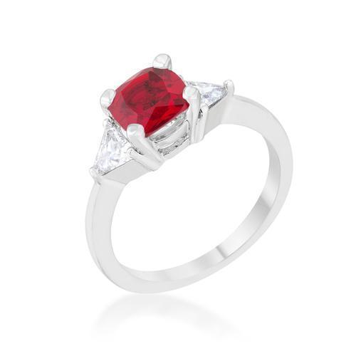 Shonda 1.8ct Garnet CZ Rhodium Cushion Classic Statement Ring