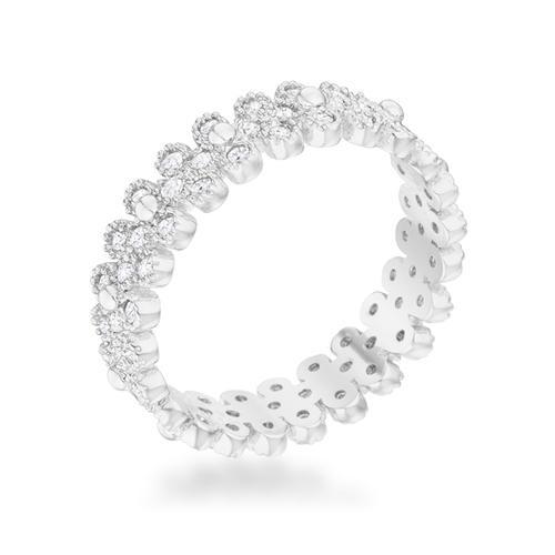 Clara 1ct CZ Rhodium Textured Bezel Set Eternity Ring