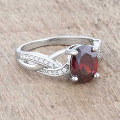 Justine 2ct Garnet CZ Rhodium Classic Oval Ring