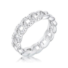 Interlocking Rhodium Chain Design Ring with CZ