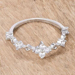 .24Ct Rhodium Plated Clear CZ Mini Floral Half Eternity Stackable Band