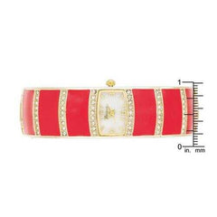 Gold Cuff Watch With Crystals - Pink