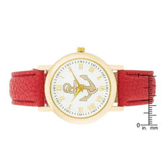 Natalie Gold Nautical Watch With Red Leather Band