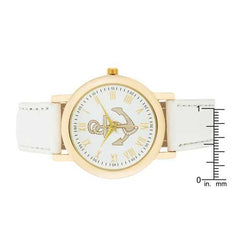 Natalie Gold Nautical Watch With White Leather Band